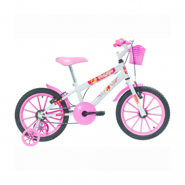 Bicicleta Polimet Infantil Polkids Freios V-Break Quadro 9/Aro 16 Branco/Rosa 7153